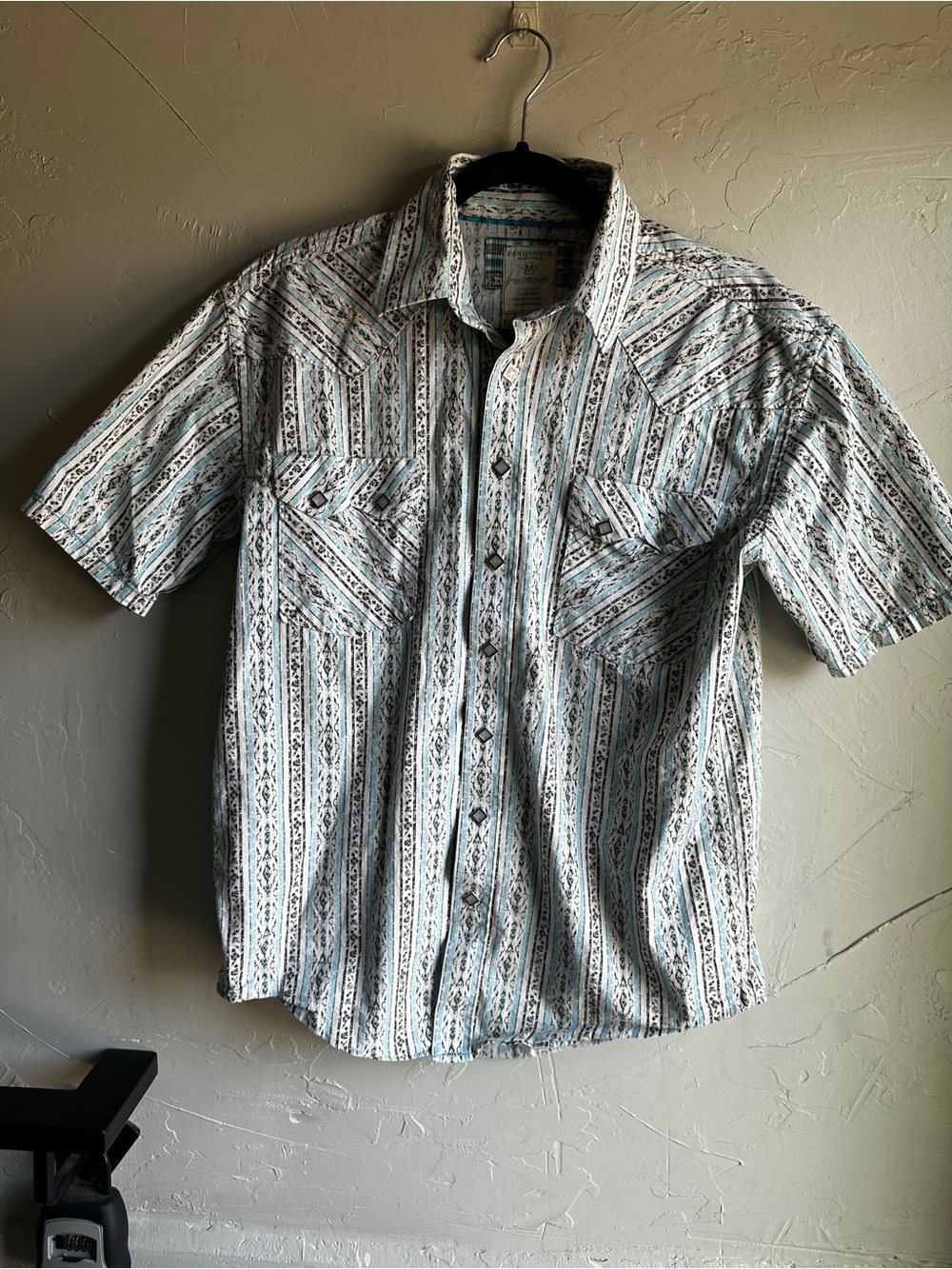 Panhandle Rough Stock Western Snap Shirt Turquoise Cowboy Rodeo Southwestern M